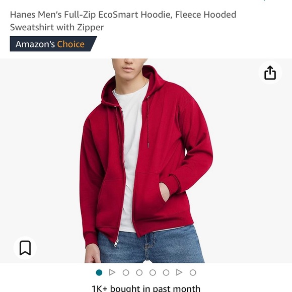 Hanes Men’s Full-Zip EcoSmart Hoodie, Fleece Hooded Sweatshirt with Zipper-NWT - Picture 4 of 7